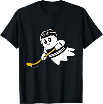 Ghost Playing Ice Hockey Halloween Costume Sports Men Boys T-Shirt