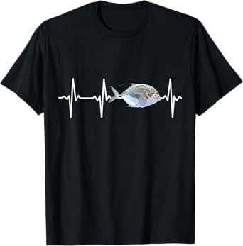 Pompano Heartbeat For Saltwater Fish Fishing Lovers T-Shirt