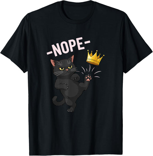 No Kings In America Black Cat Nope 4th Of July Cat Meme T-shirt