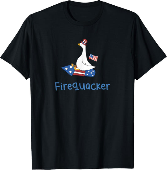 Funny Goose Fourth Of July Firequacker Independence Day T-Shirt