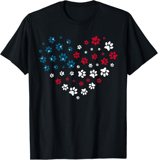 American Flag Patriotic Dog and Cat Paw Print 4th Of July T-Shirt