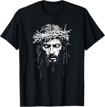 Vintage Face Of Jesus Christ Portrait With Crown Christian T-Shirt