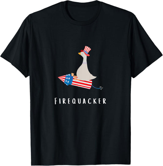 Funny Goose Fourth Of July Firequacker Independence Day T-Shirt