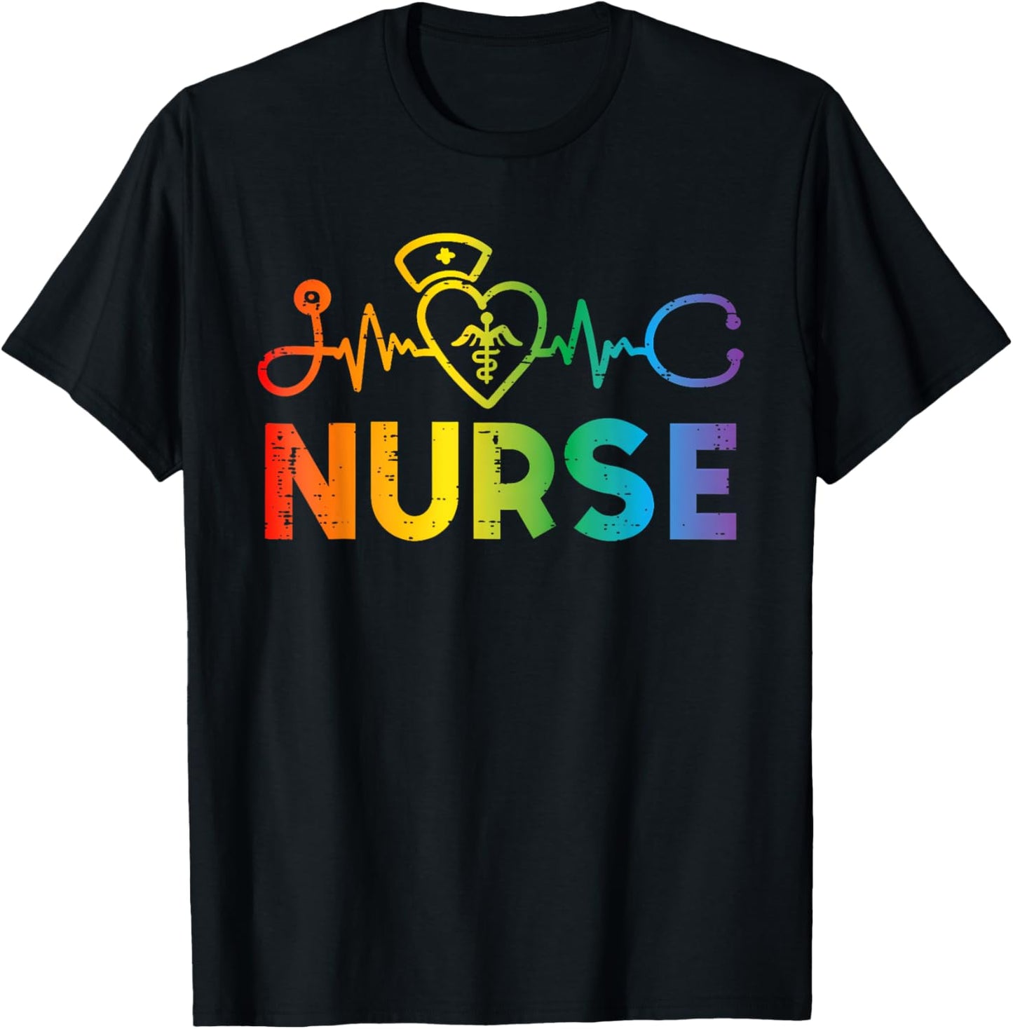 Heartbeat Rainbow Heart Gay LGBT Pride Medical Nurse Gift T-Shirt
