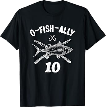 Ofishally 10 Years Old 10th Birthday Fishing Gift T-Shirt
