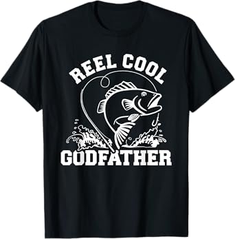 Godfather Gifts Reel Cool Godfather T-Shirt - Men's Fishing Rod Print T-Shirt - Black, Small