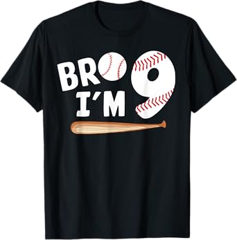 9th Birthday Shirt Boy Bro I'm 9 Year Old Baseball Theme T-Shirt