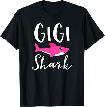 Gigi Shark Grandma Grandmother Pink Shark Graphic T-Shirt