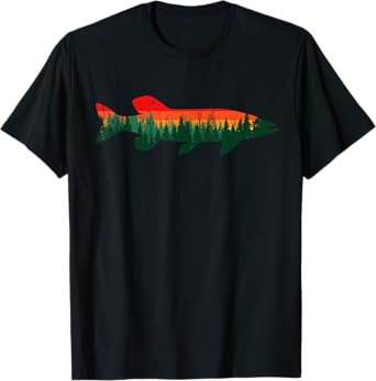 Nature Fish Silhouette Forest Fishing Outdoor Fisherman Mens T-Shirt