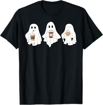 Cute Ghost Drinking Coffee Halloween Ghost Ice Coffee Womens T-Shirt