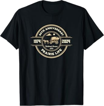 Vintage American Entertainment Apparel Prairie Life 50th Anniversary Celebration Walnut Grove MN T-Shirt, Small, Black
