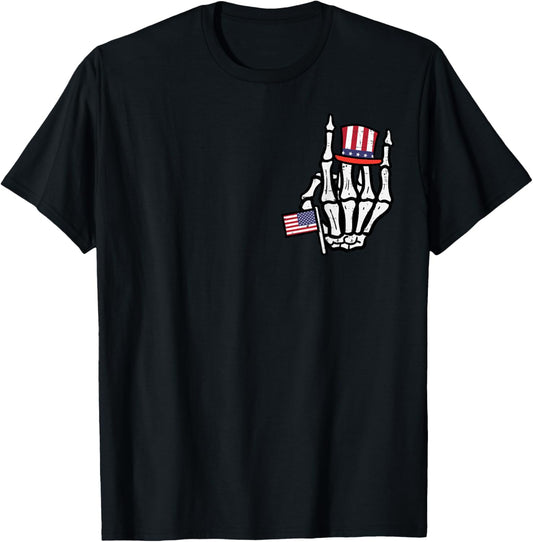 4th July Rock Hand Skeleton Pocket Patriotic Boys Kids Men T-Shirt