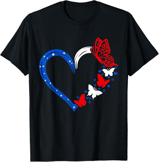 Butterfly Red White Blue Patriotic USA Flag 4th Of July T-Shirt