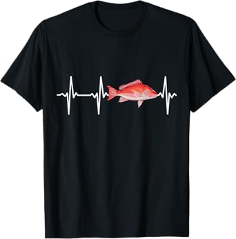 Red Snapper Heartbeat For Saltwater Fish Fishing Lovers T-Shirt