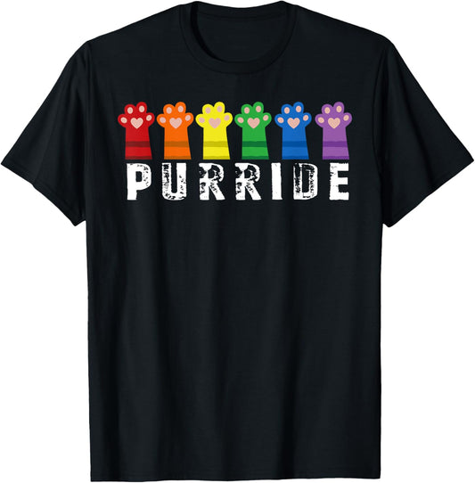 Pride Cat Purride Gay LGBTQ Rainbow Flag Retro Style T-Shirt