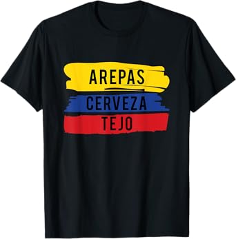 Funny Tejo graphic Gift Arepas Cerveza Tejo Colombia flag T-Shirt