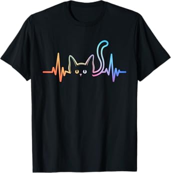 Heartbeat Cat Lover Cute Cat Owner Animal Silhouette Art ECG T-Shirt