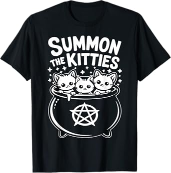 Summon The Kitties Cute Witches Cauldron Halloween T-Shirt