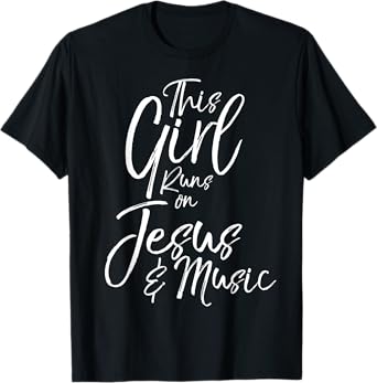 Christian Gift for Women This Girl Runs on Jesus & Music T-Shirt