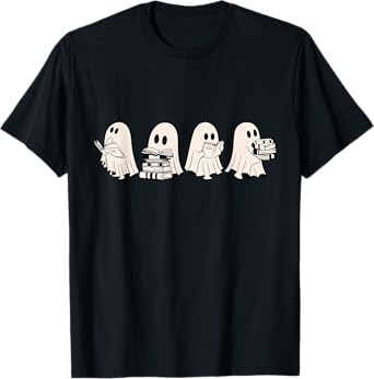 Funny Ghost Book Reading Halloween Books Lover Teacher Kids T-Shirt