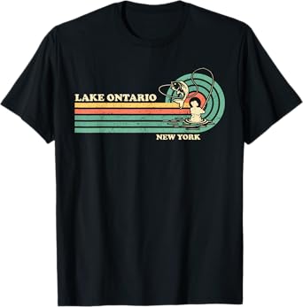 Vintage Retro Summer Fishing New York Ontario Lake Men Women Kids T-Shirt