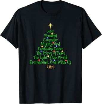 Christian Christmas Shirts Bible Names of Jesus Tree Shaped T-Shirt
