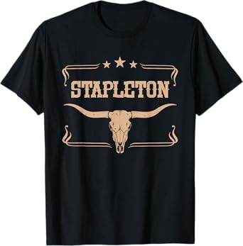 Country Western Cowboy Stapleton Name Retro Style Bull Skull T-Shirt