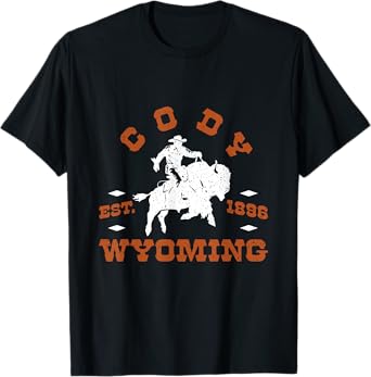 Vintage Retro Wyoming Cody Cowboy Riding Bison T-Shirt