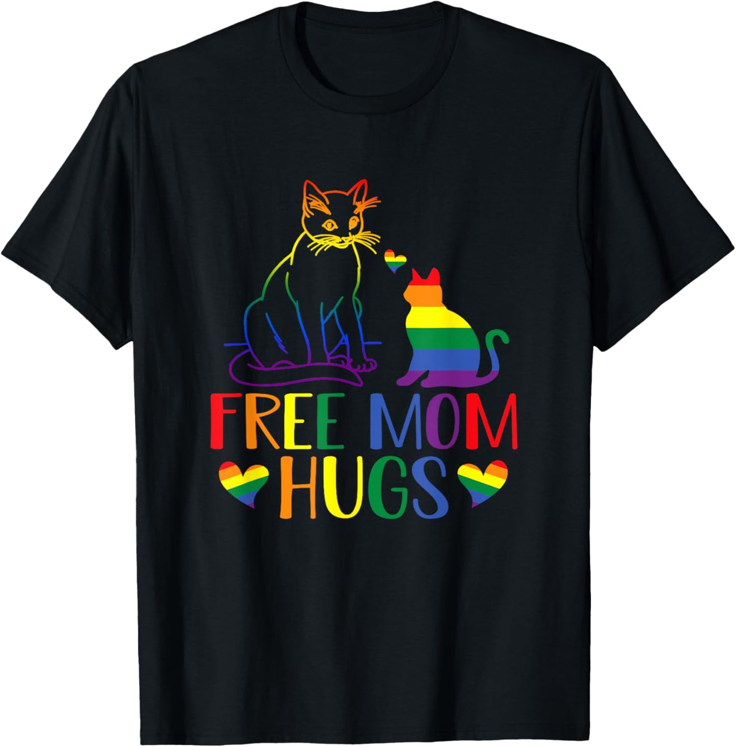 LGBTQ Gay Lesbian Pride Free Mom Hugs Rainbow Cat Heart LGBT T-Shirt