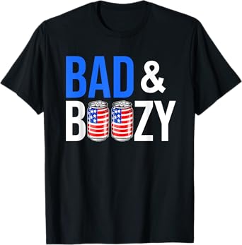 Bad & Boozy Red White And Blue Beer Bong Shots American Flag Women Men T-Shirt