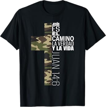 Jesus Christian Spanish Gifts Men Religious Verse Camo Cross T-Shirt