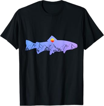 Fly Fishing Trout Fisherman Vintage Mountains Nature T-Shirt