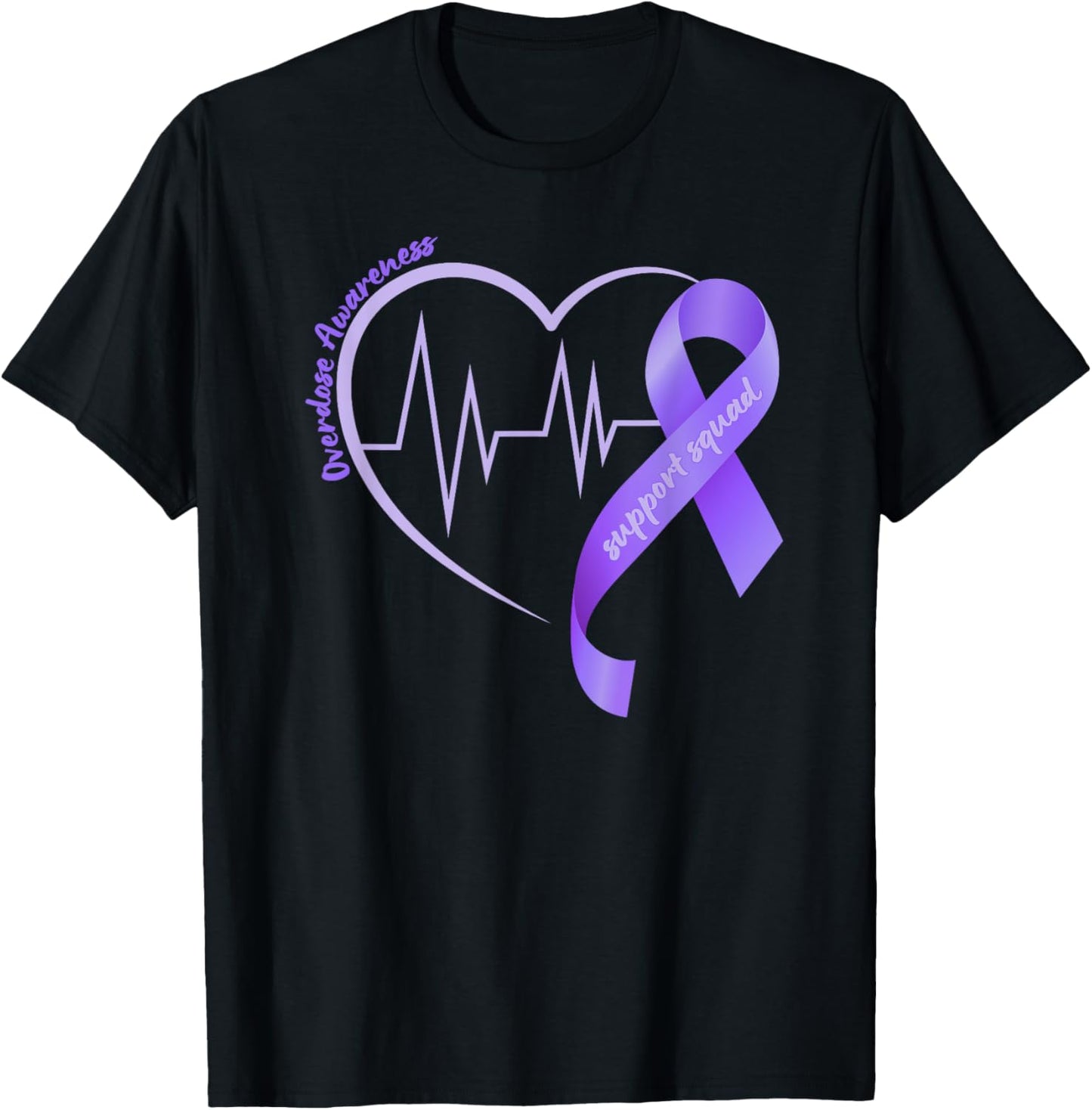 Overdose Awareness Month Purple Ribbon Heart Support Squad T-Shirt