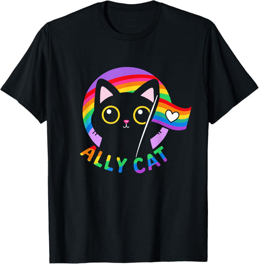 Gay Pride Month Ally Cat Funny LGBTQ Rainbow T-Shirt