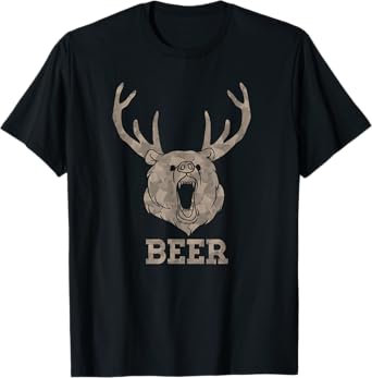 Bear Deer Beer Drinking Camo Antlers Hunting Camping Gift T-Shirt