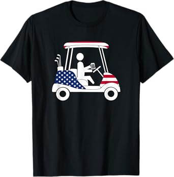 Golfing Beer Drinker USA American Flag Golf Cart Gift T-Shirt