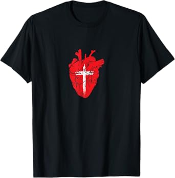 Red Heart Cross Design for Christian Believers T-Shirt