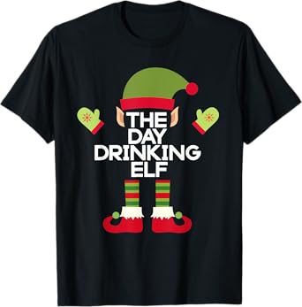 The Day Drinking Elf Funny Christmas Holiday T-Shirt