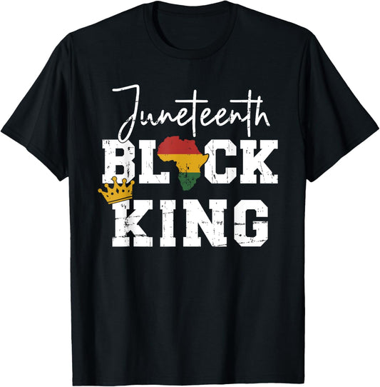 Juneteenth black king with pan african map flag T-Shirt