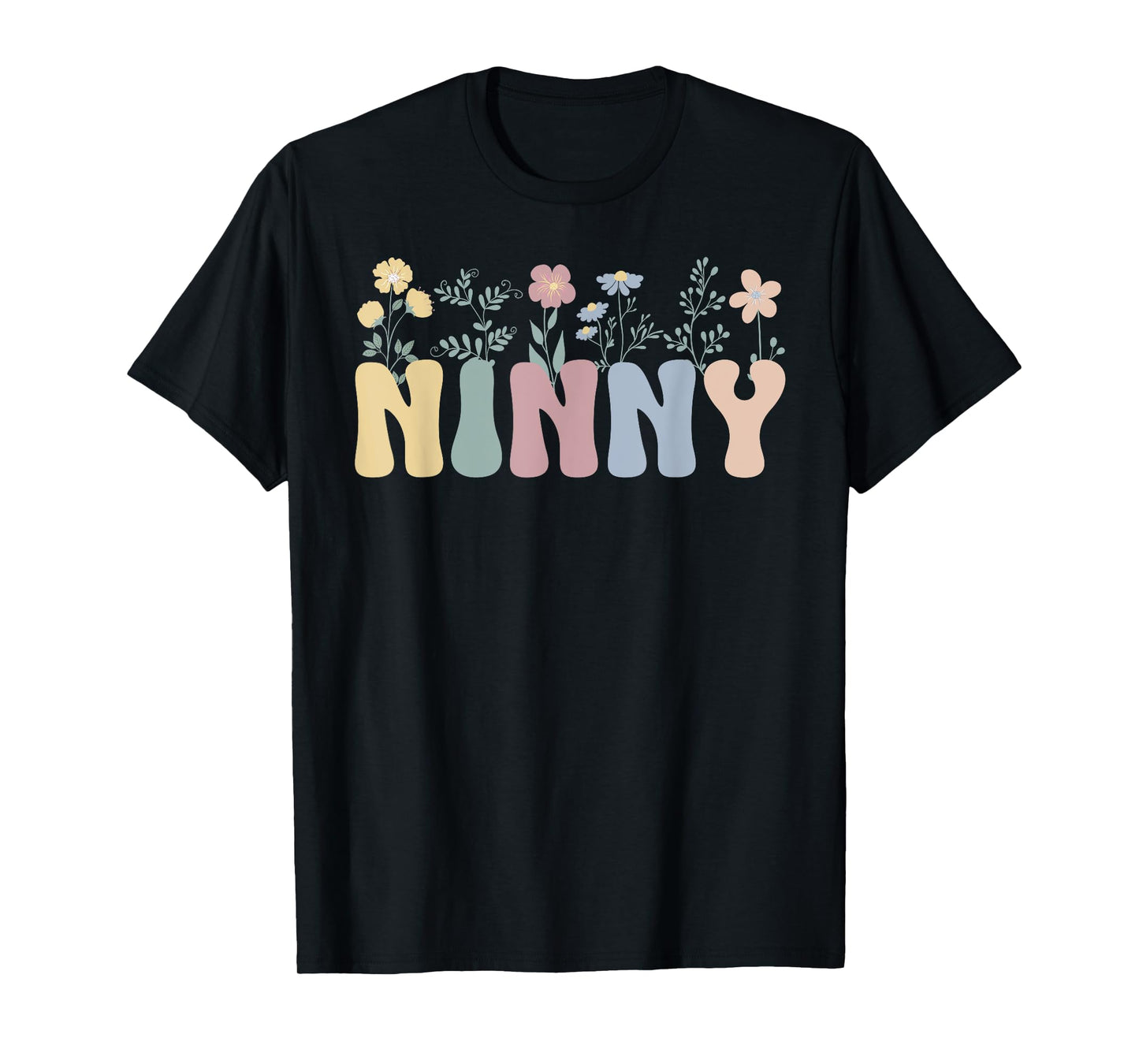 Groovy Ninny Grandma On Mother's Day Black Floral Pattern Casual T-Shirt