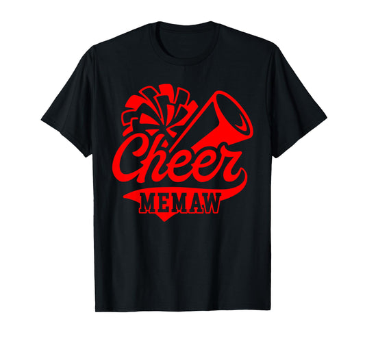 Cheer Memaw Biggest Fan Leopard Print Black And Red Pom Pom T-Shirt