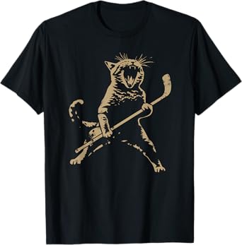 Cat playing ice hockey T-Shirt for Men Women