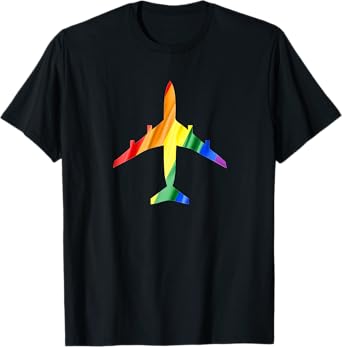 Airplane Rainbow Gay Flag Flight Attendant T-Shirt