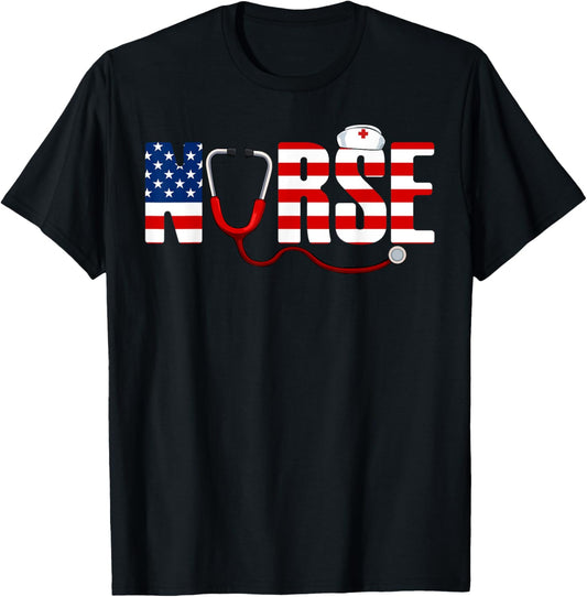 Nurse 4th Of July Cool Stethoscope Patriotic American Flag T-Shirt