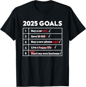 Funny 2025 Goals Hilarious New Year Sarcasm Humor Men Women T-Shirt