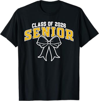 Class of 2026 Senior Graduation Black Gold Coquette Bow T-Shirt