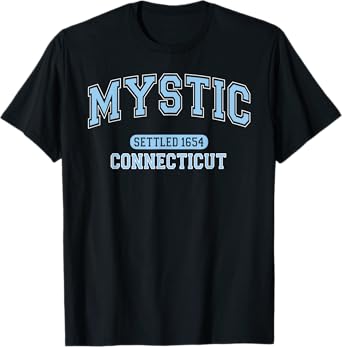 Mystic Connecticut Settled 1654 Vintage Arched Pale Blue T-Shirt