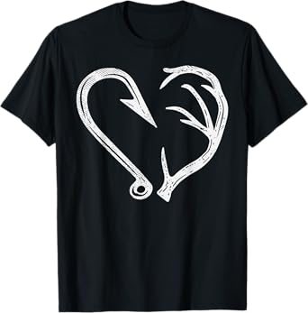 Hook Antler Heart Love Fishing Hunting Fish Deer Hunter Gift T-Shirt