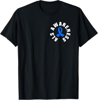 ALS Awareness Pocket Wear Blue Ribbon ALS Disease Support T-Shirt