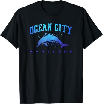 Ocean City Maryland Beach Lover Vacation Dolphin Art Graphic T-Shirt